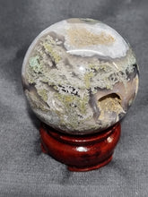 Load image into Gallery viewer, Moss Agate Sphere with druzies 0260