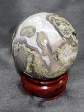 Load image into Gallery viewer, Moss Agate Sphere with druzies 0260
