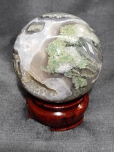 Load image into Gallery viewer, Moss Agate Sphere with druzies 0260