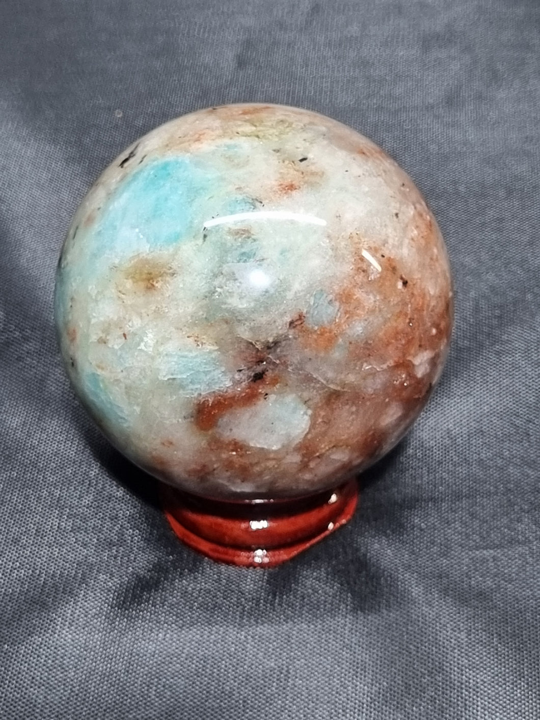 Amazonite and Hematoid Quartz Sphere 0265