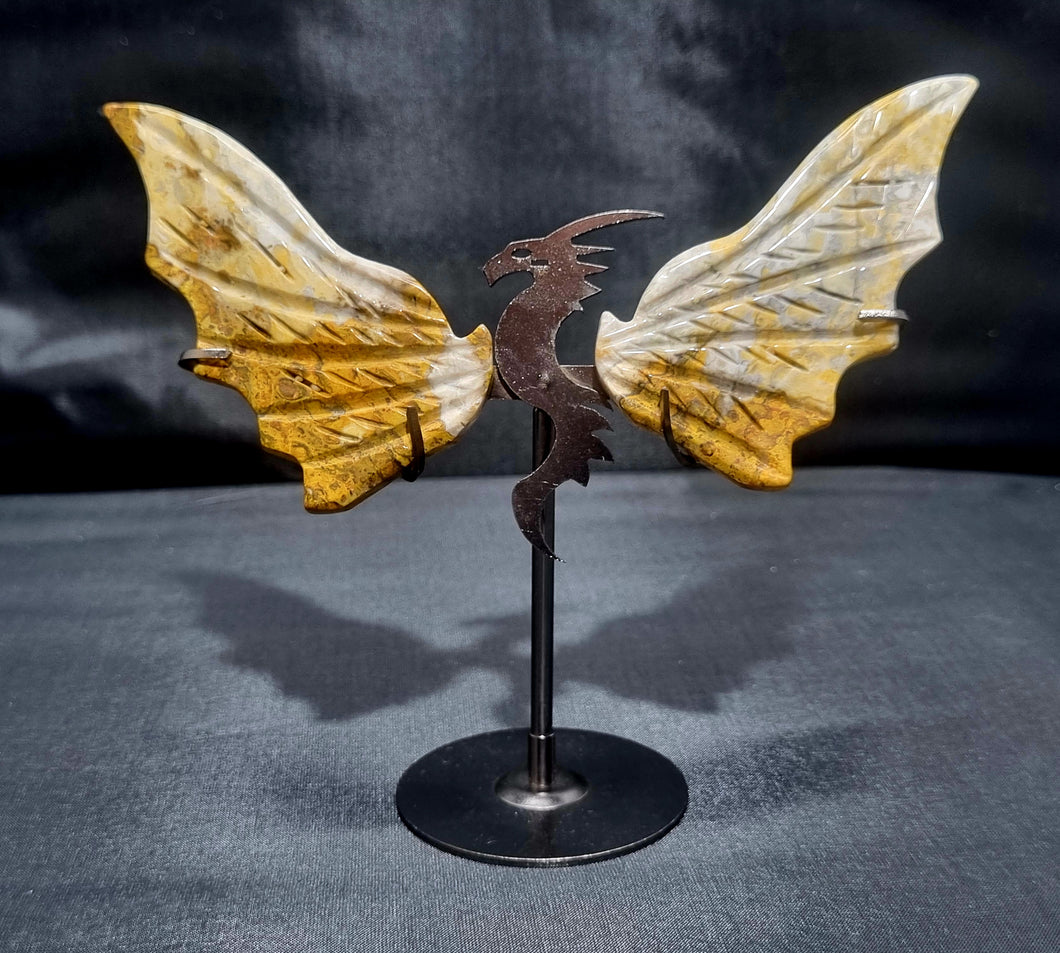 Bumblebee Jasper Carved Wing Dragon 0406