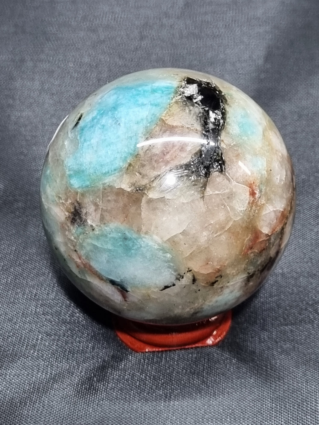 Amazonite and Hematoid Quartz Sphere 0264