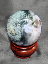 Load image into Gallery viewer, Moss Agate Sphere with druzies 0257
