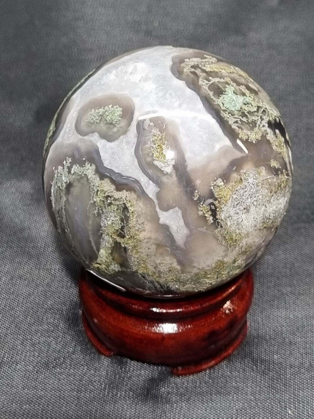Moss Agate Sphere with druzies 0260